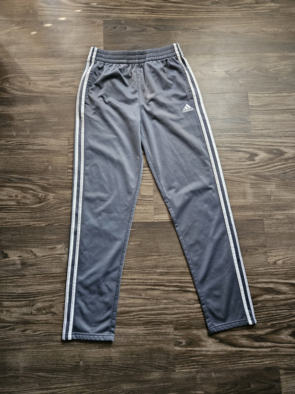 Adidas Kids Gray Track Pants with White Stripes